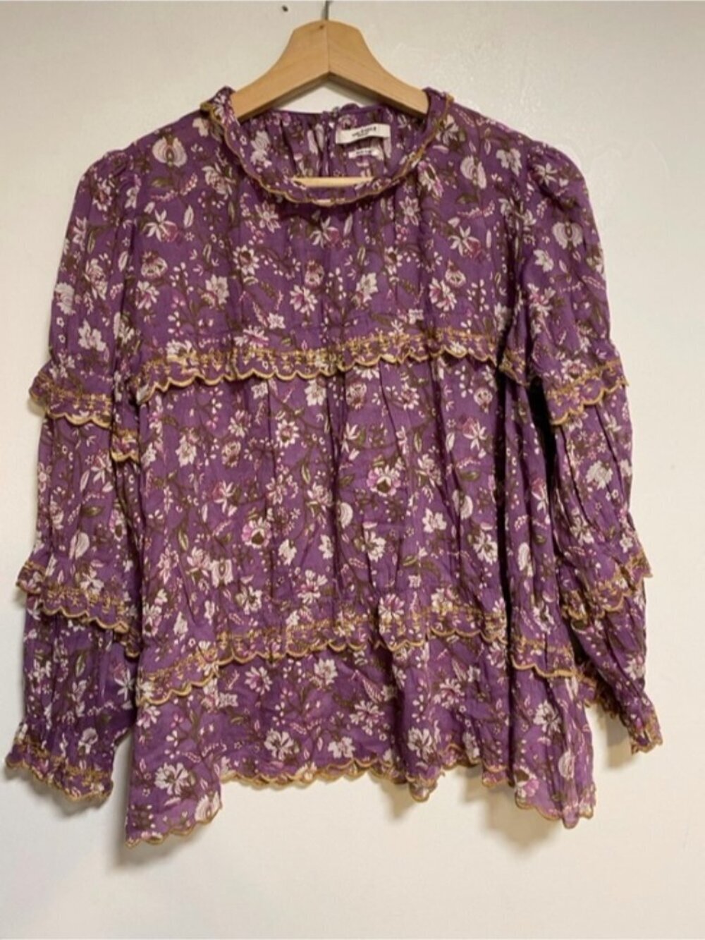 Isabel Marant Étoile Floral Ruffle Blouse Size 36 Purple Boho Cotton - Picture 2 of 12